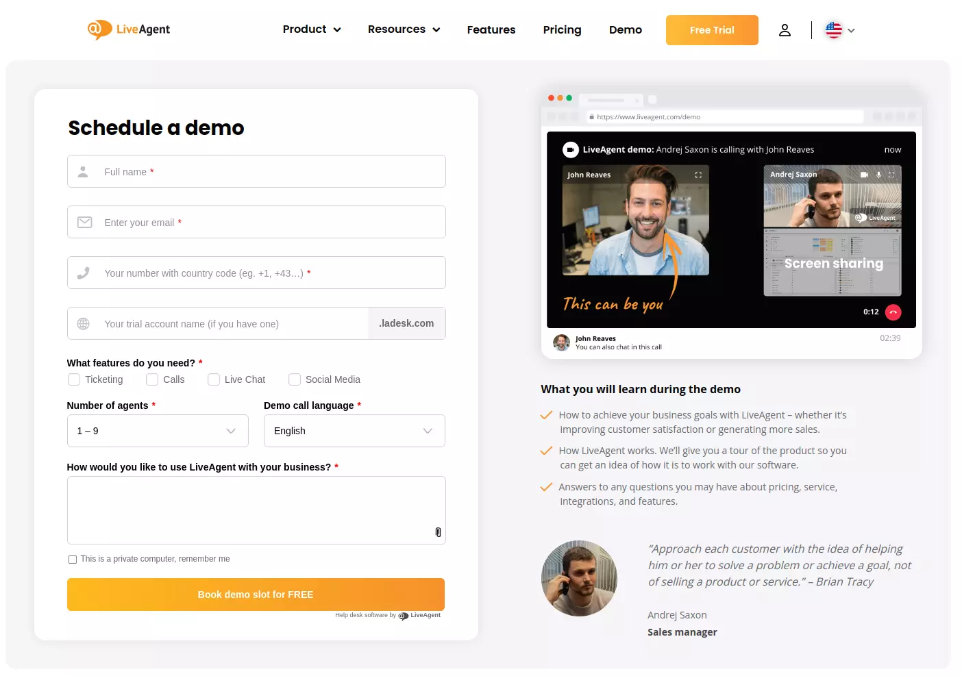 LiveAgenti demo liides