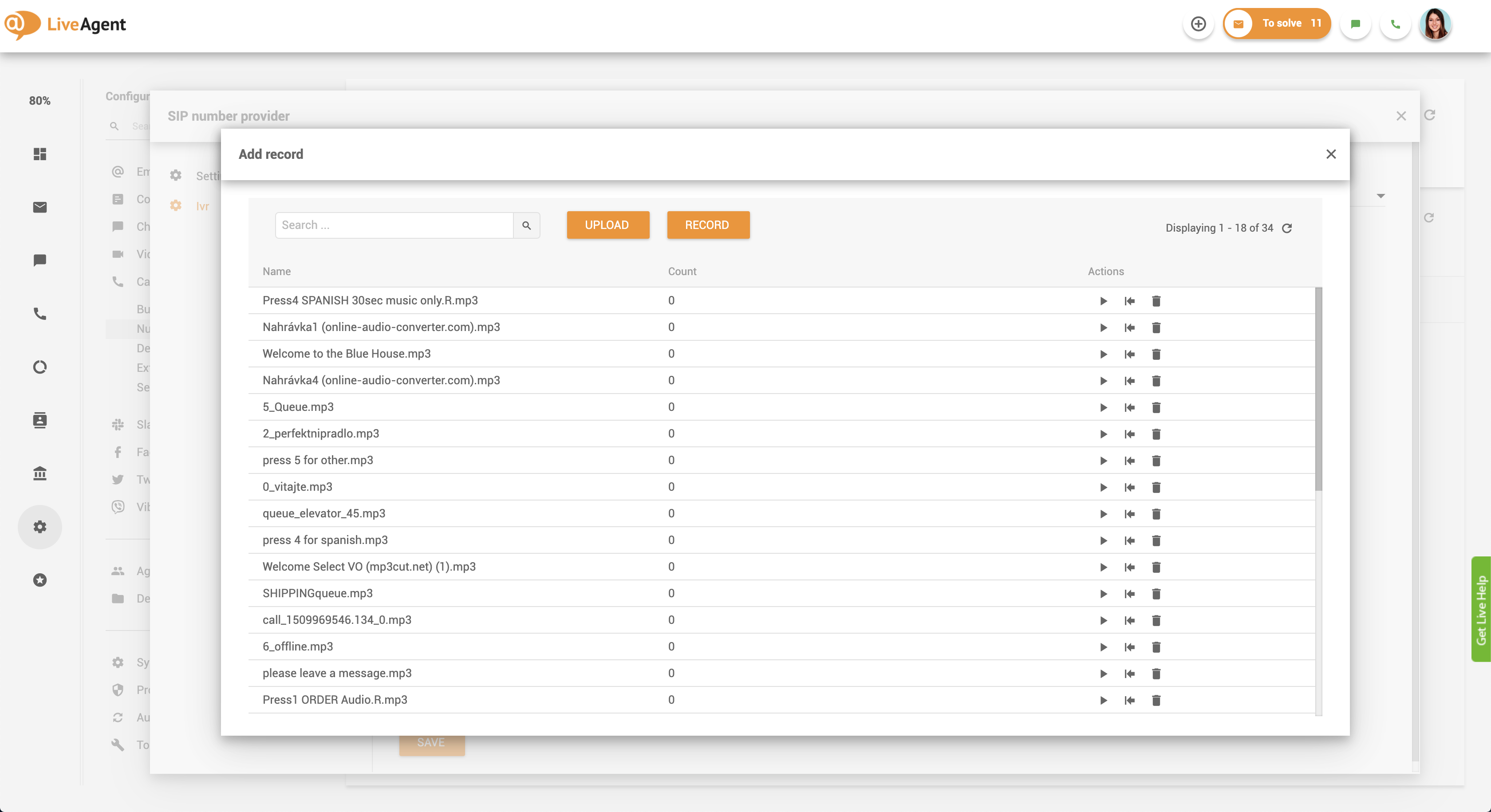 Tagasikutse seadistamine - IVR-sõnumid LiveAgentis
