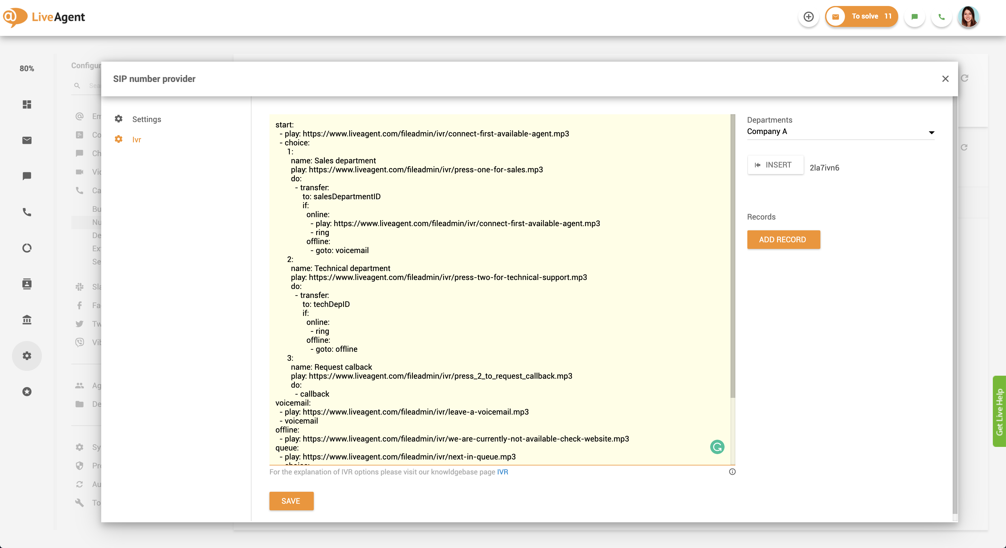 Tagasikutse seadistamine - IVR-skript LiveAgentis