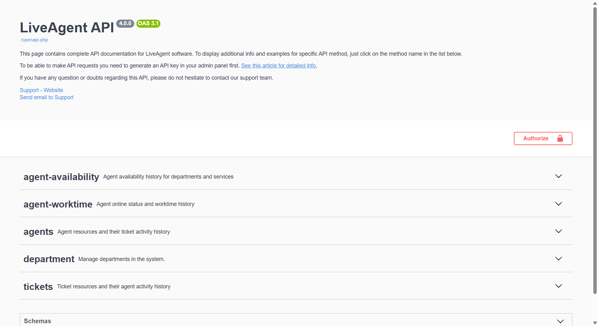 LiveAgent API v4 dokumentatsiooni ülevaade saadaolevate lõpp-punktidega