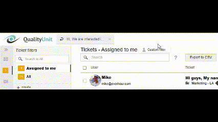 LiveAgent - Piletite taotleja teave piletite vahekaartides