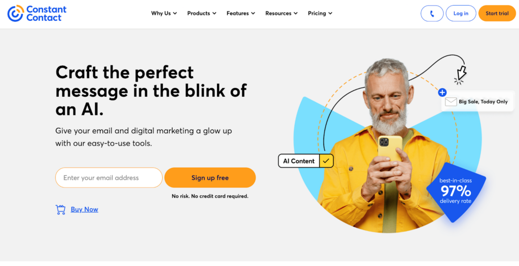 Constant Contacti koduleht, e-posti turundus- ja haldamise tarkvara