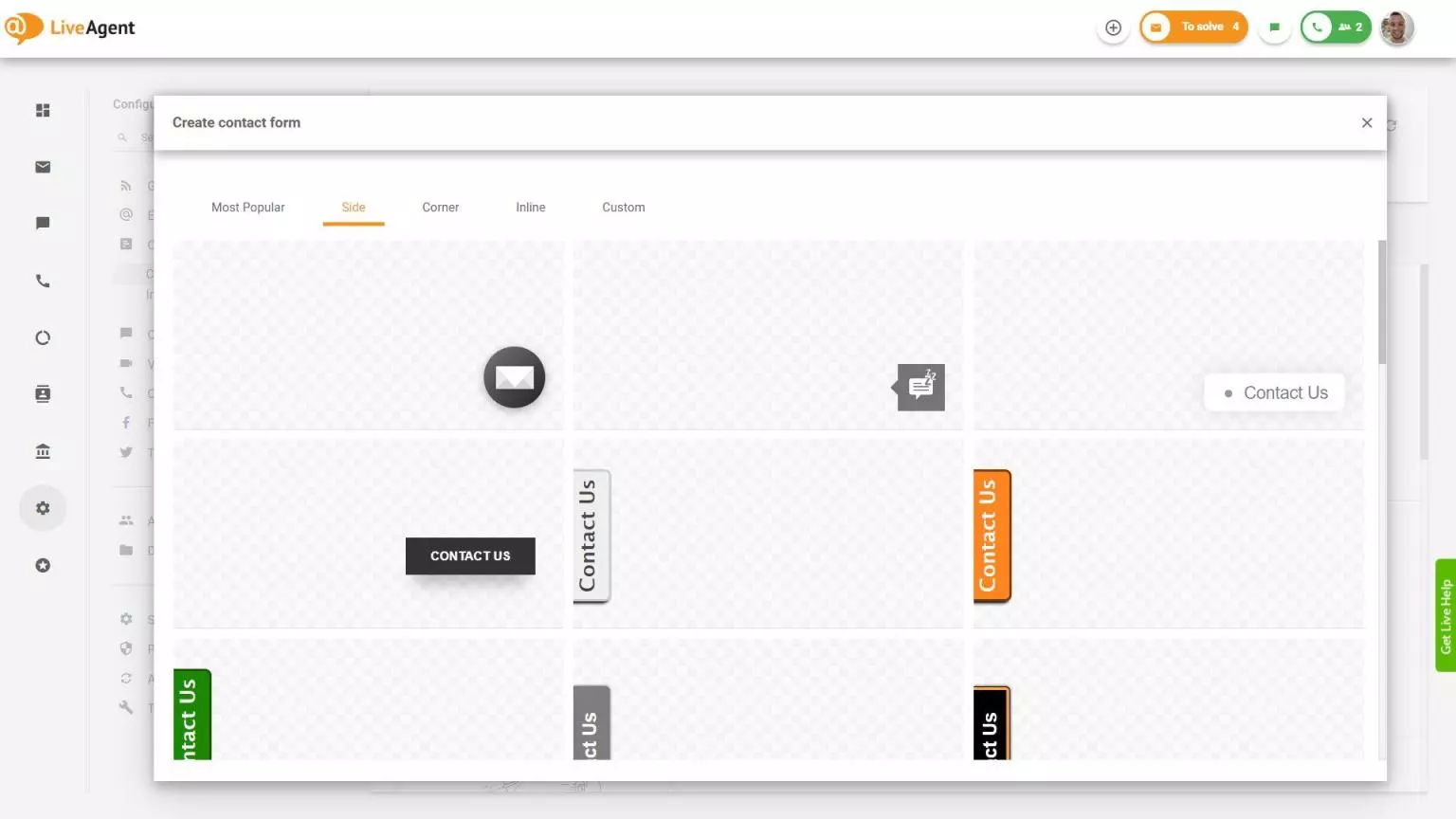 LiveAgent külgkontaktivorm