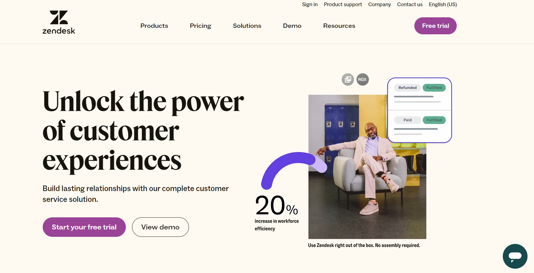 Zendesk Suite koduleht - suhteorienteeritud e-kaubanduse otsevestluse tarkvara