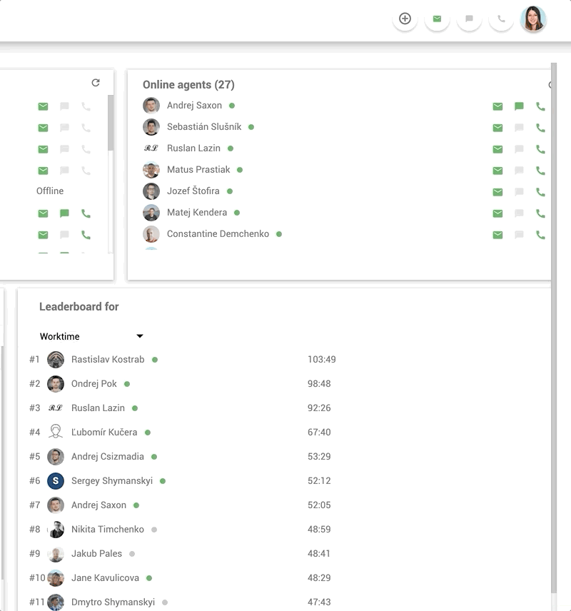 Sisemise töökohavestluse funktsioon LiveAgentis – näide