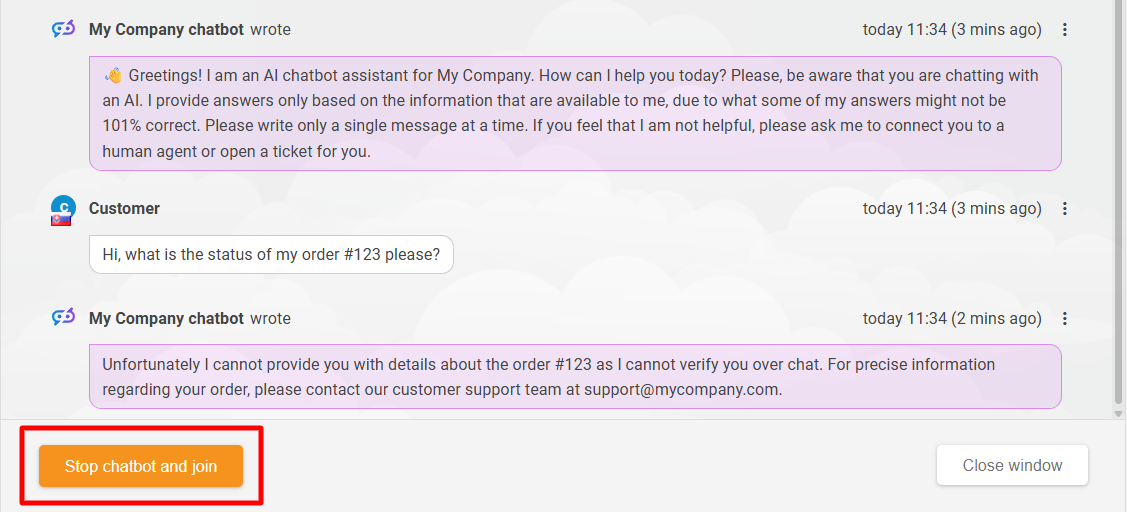 LiveAgent AI inimese üleandmise eelvaade