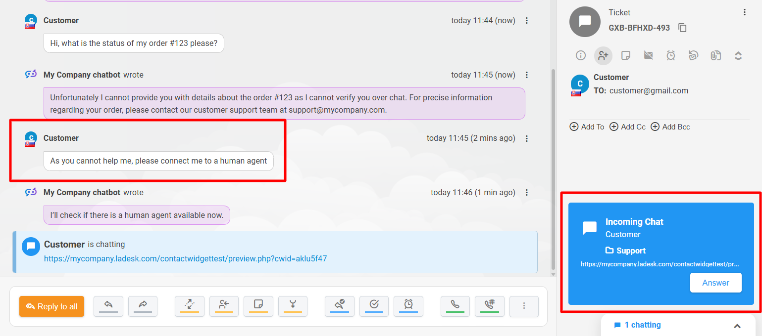 LiveAgent AI inimese üleandmise eelvaade