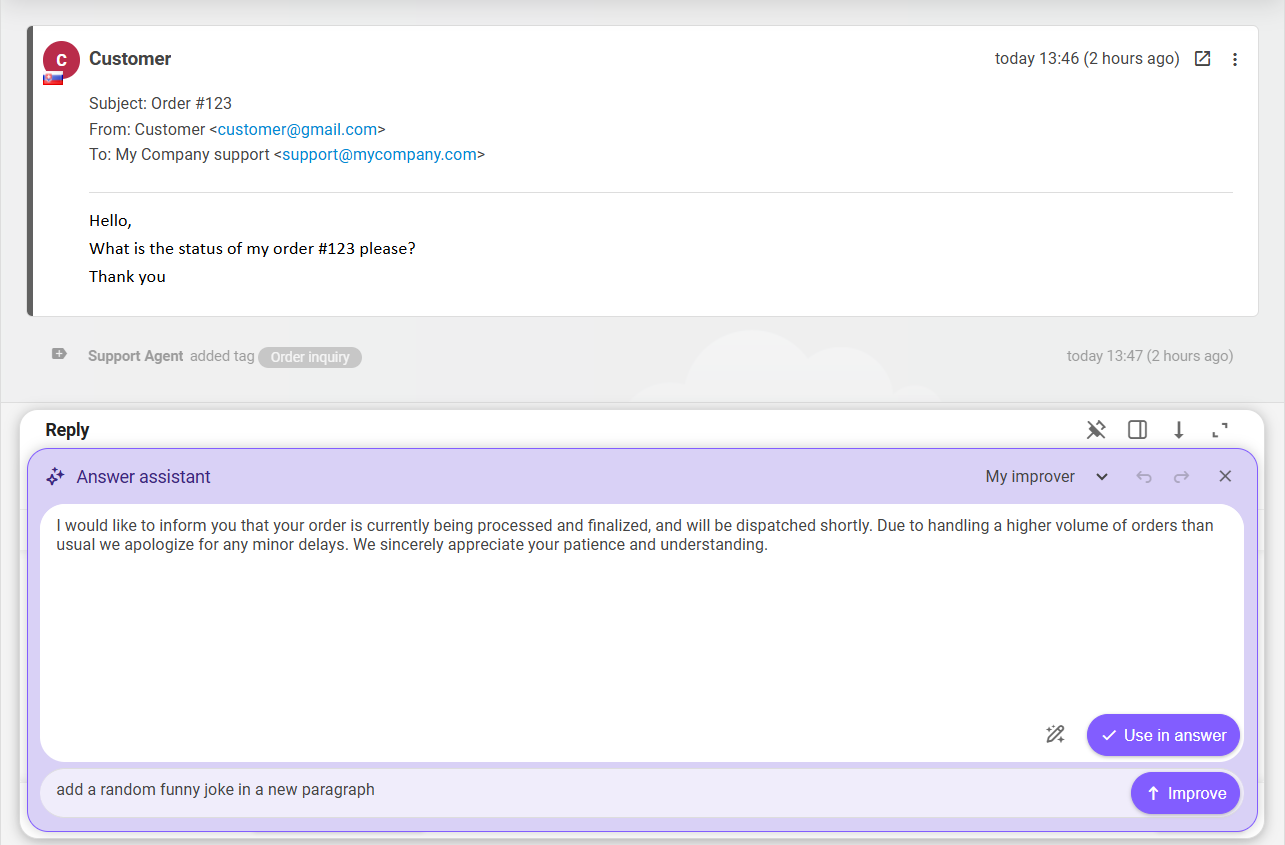 LiveAgent AI vastuste koostaja ja parandaja