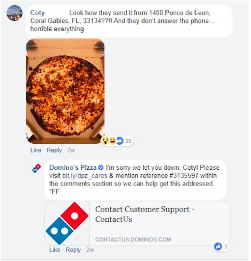 Dominos reageerib Facebooki kommentaarile