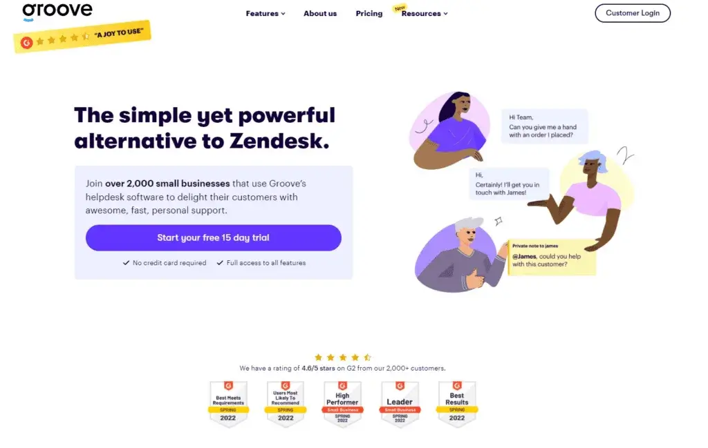 Groove koduleht - lihtsustatud Zendesk alternatiiv väikestele ettevõtetele