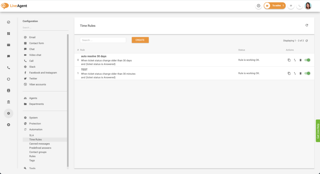 LiveAgentis saadaolevad automatiseerimisreeglid teie e-posti vestluste ratsionaliseerimiseks