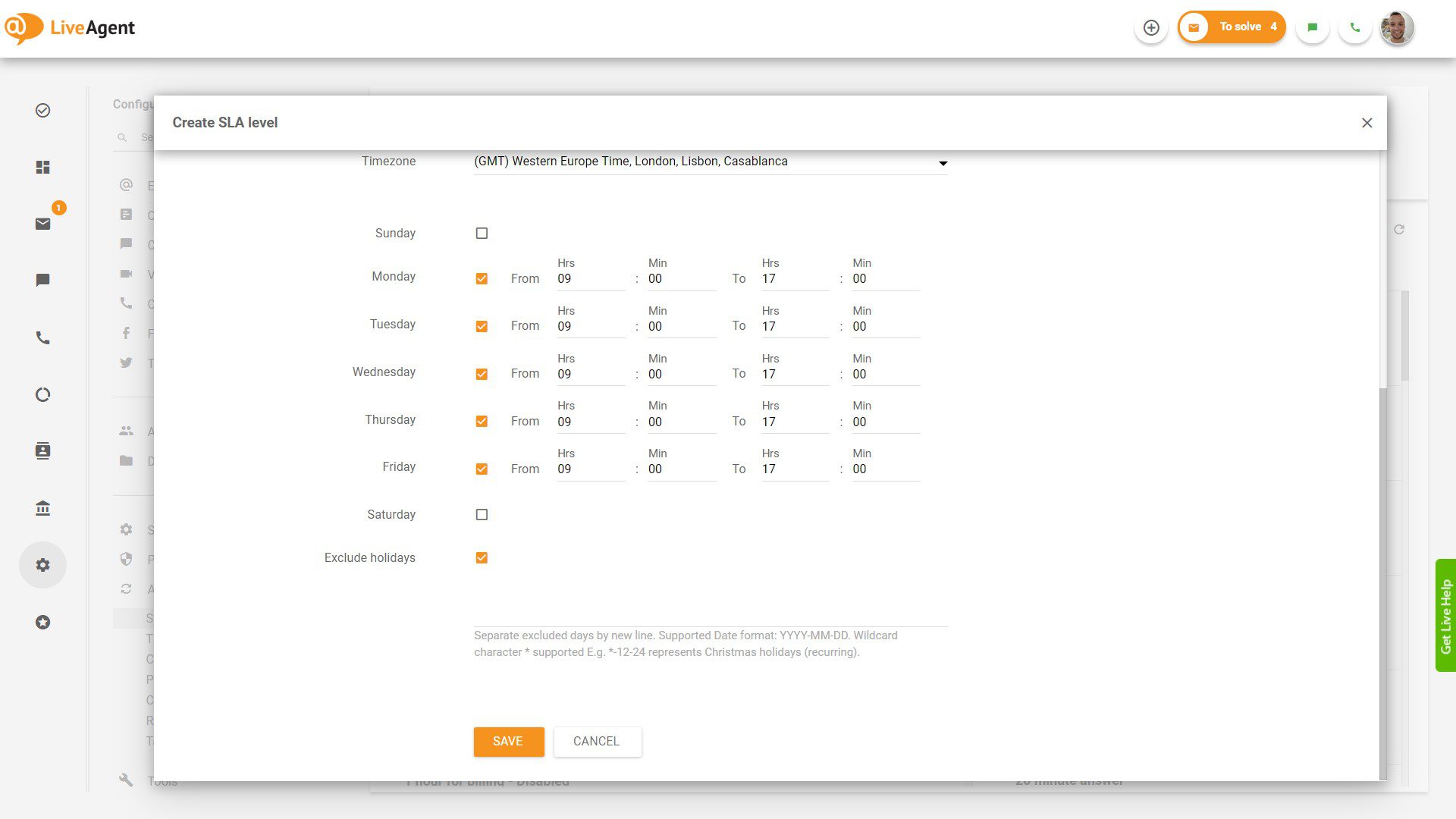 Tööaja seadistamine LiveAgentis