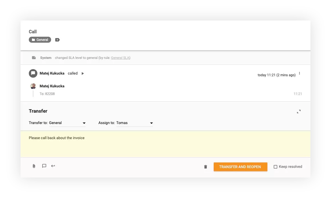 Ekraanipilt: kuidas suunata LiveAgentis kõnesid teistele osakondadele ja agentidele