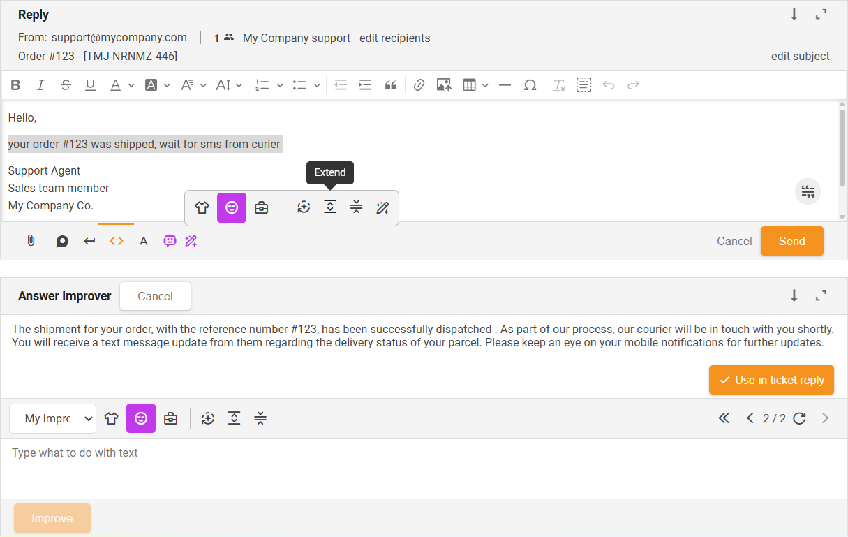 Pikenda funktsioon AI-vastuse täiustajas – liidese ülevaade