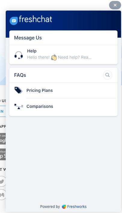 FreshChat reaalajas vestluse aken