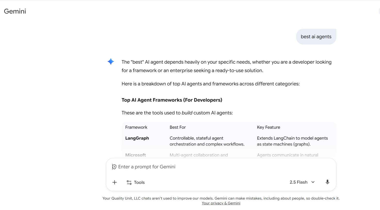 Google Gemini AI chatboti liidese aken