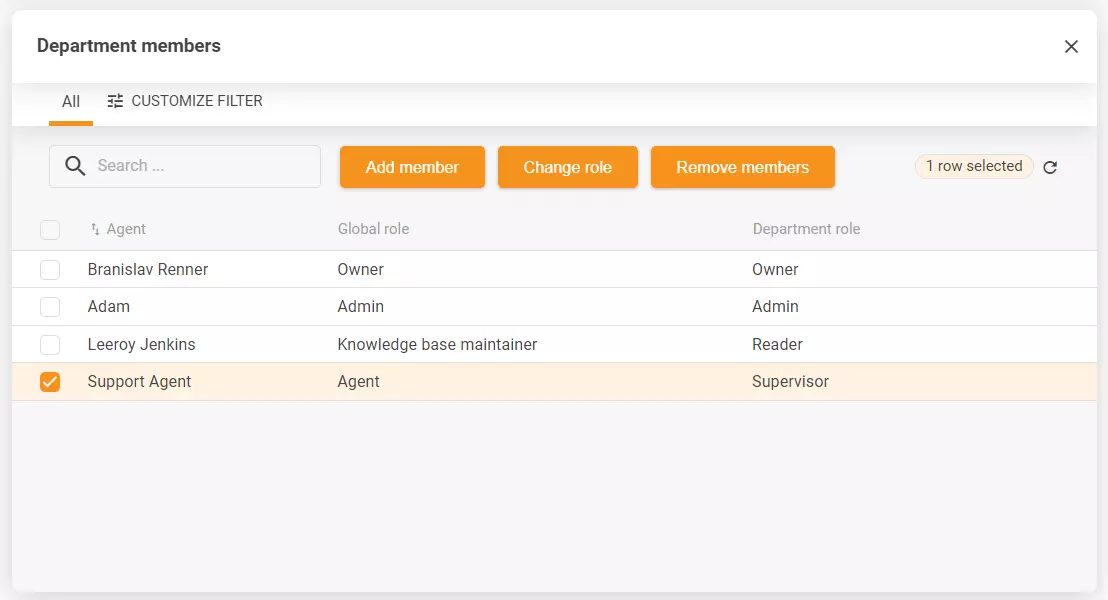 Kuvatõmmis osakonna seadistustest, mis sisaldavad mitut konfiguratsioonivõimalust