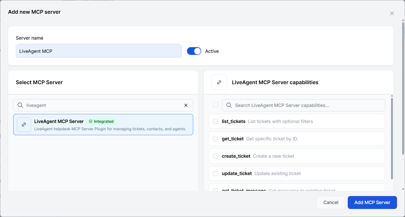 Uus MCP server Liveagent lisati FlowHunt'ile