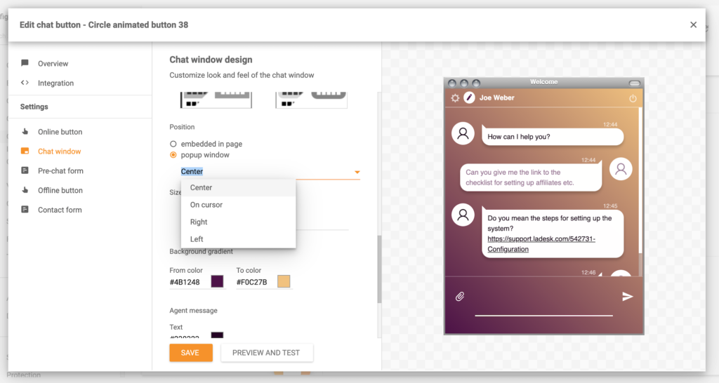 Hüpikakna funktsioon LiveAgent