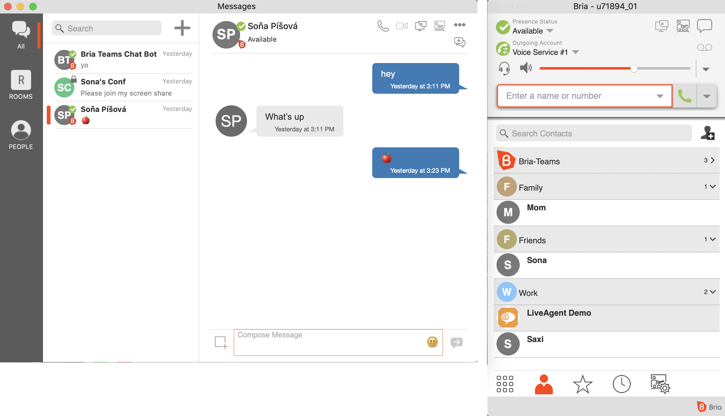 Bria softphone meeskonna sõnumside