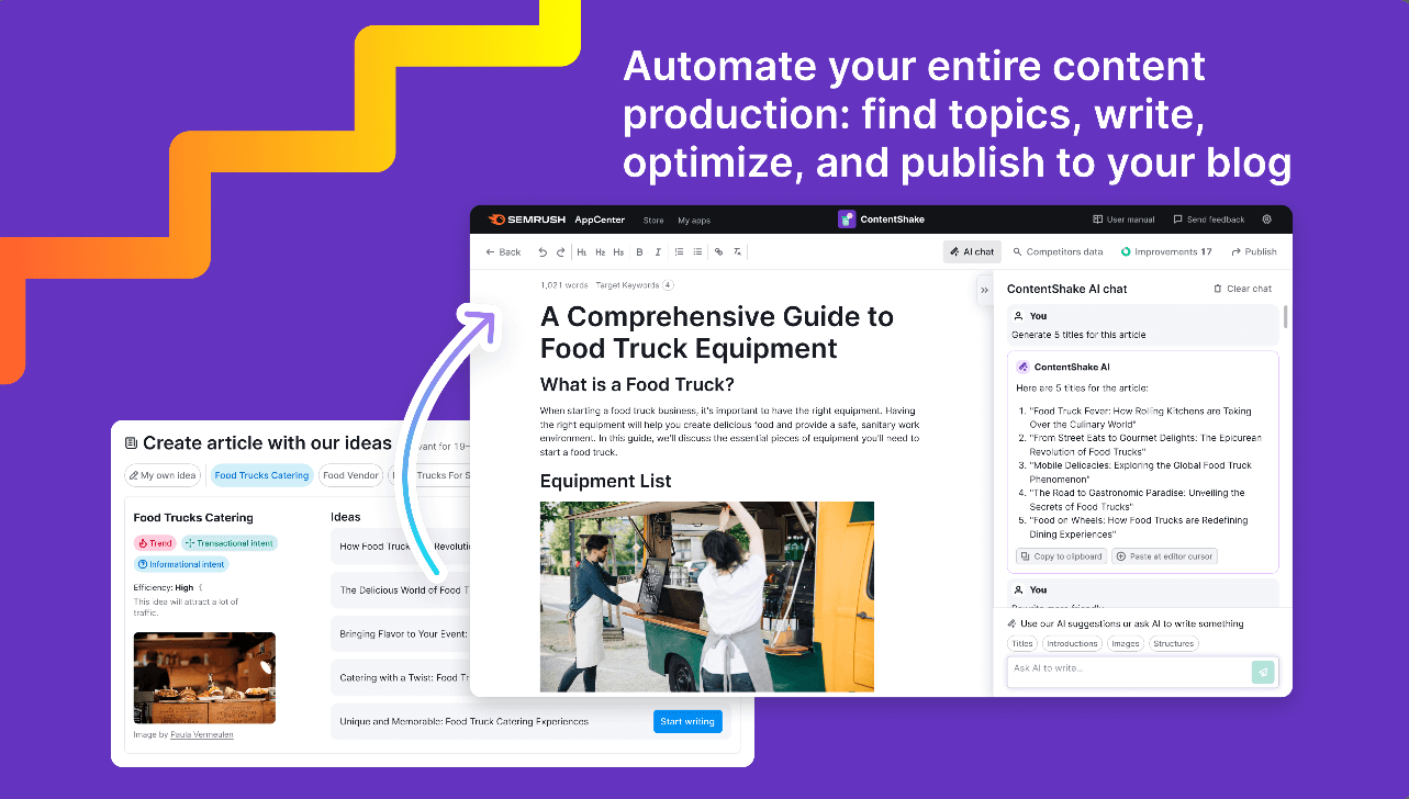 Semrush Content Shake AI vestluse aken