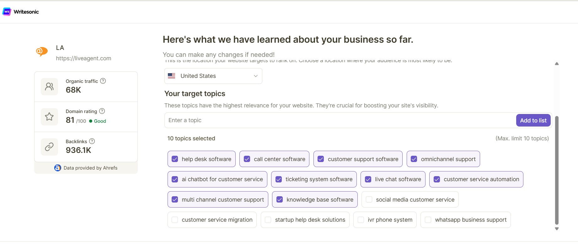 Writesonic AI veebisaidi SEO auditi ülevaade