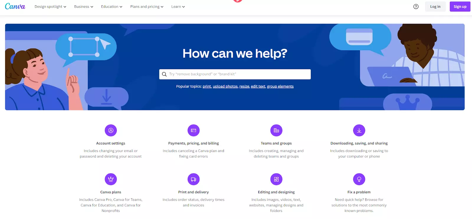 Canva teadmusbaasi leht