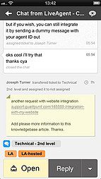 LiveAgent iOS-rakenduse liides - vestluse vaade