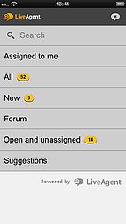 LiveAgent iOS-rakenduse liides - pileti haldus