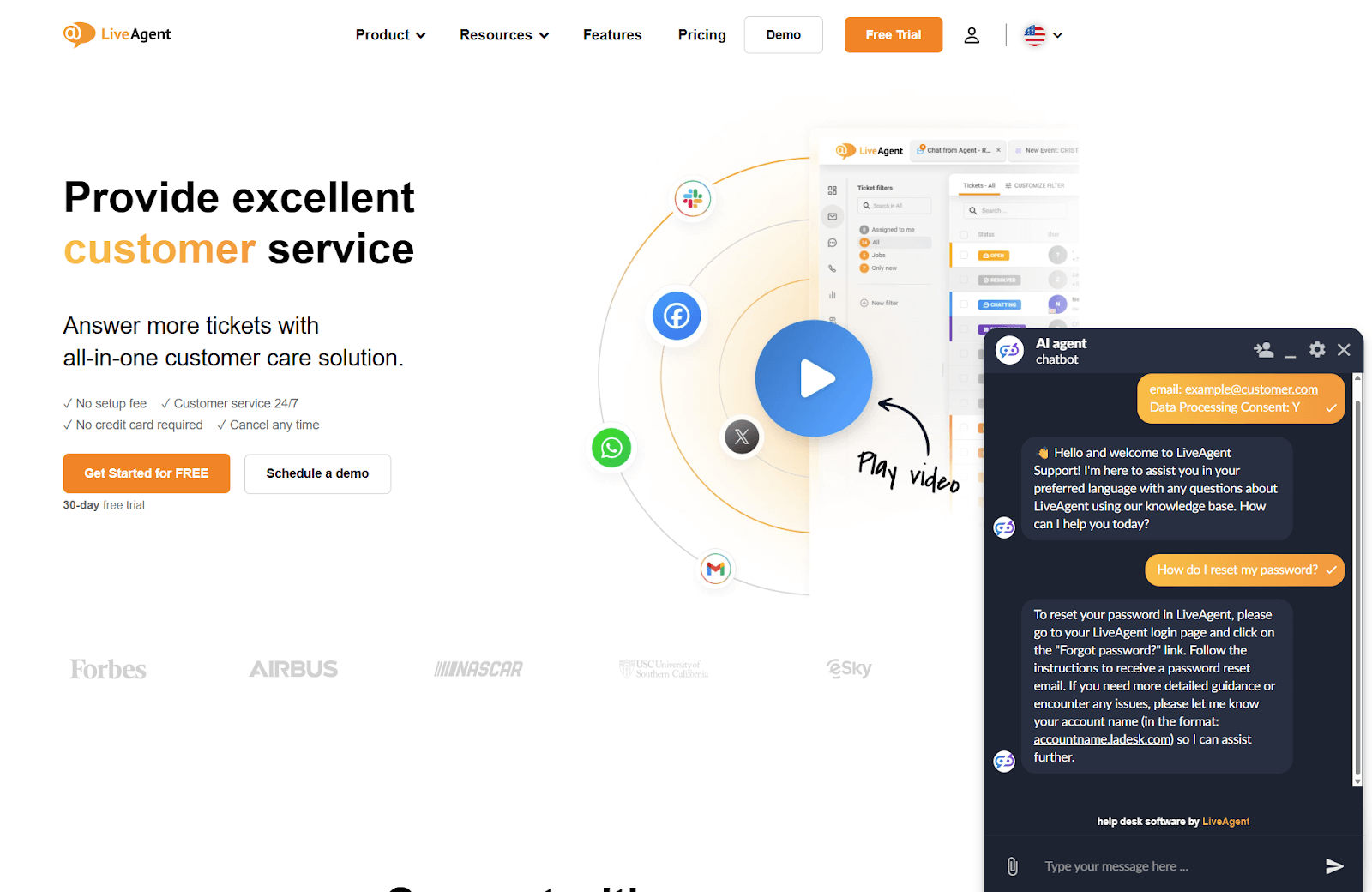 Klienditeeninduse vestluse kuvatõmmis LiveAgent AI Chatbotiga