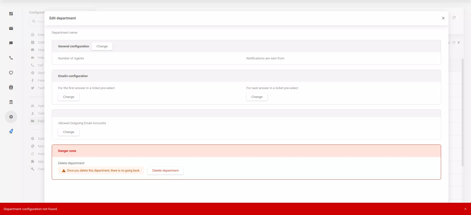 Migreeritud osakondade konfiguratsioone ei leitud LiveAgent rakenduses