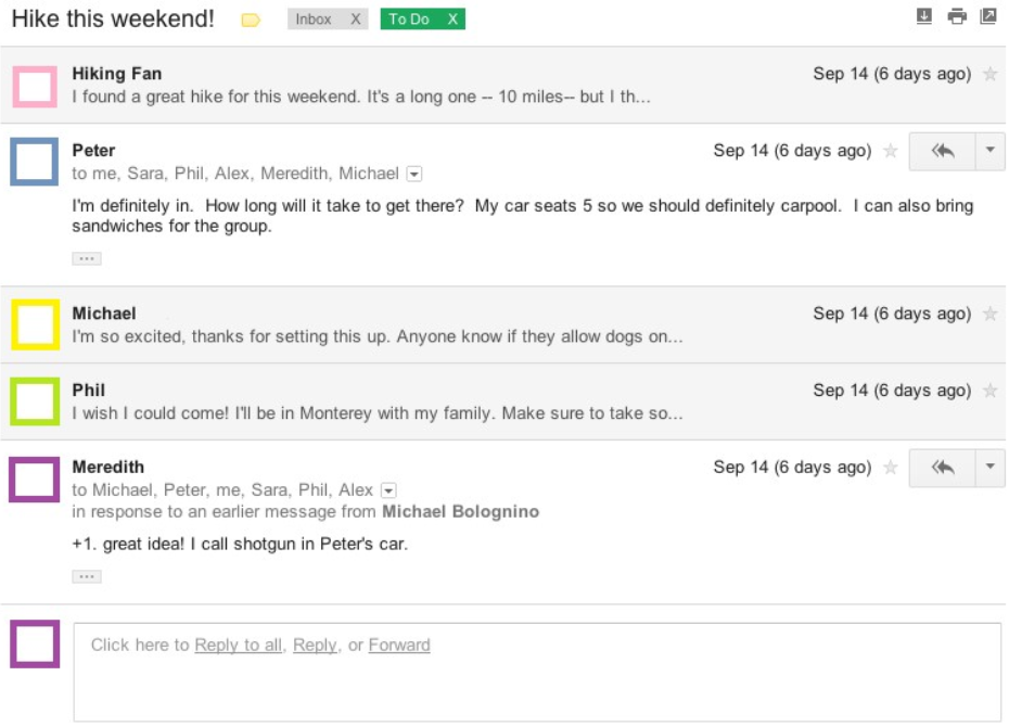 Organiseeritud e-posti niidi näide