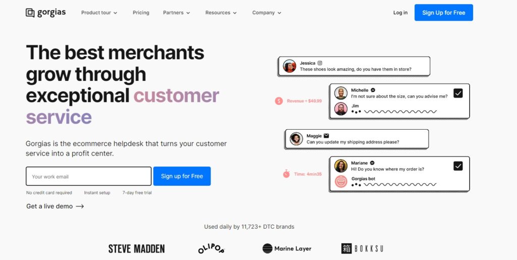 Gorgias koduleht - kasumile fokusseeritud e-kaubanduse otsevestluse tarkvara