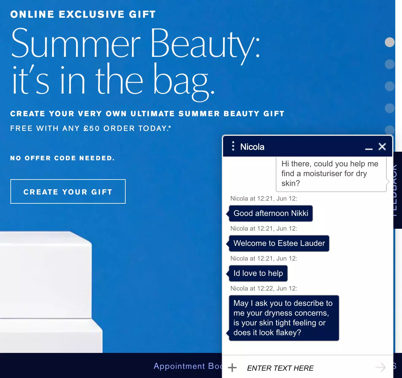 Estee Lauderi live chati näide