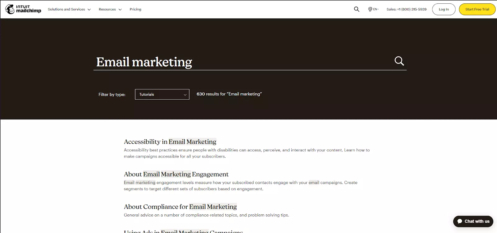 Näide Mailchimp'i teadmusbaasi otsingufunktsioonist