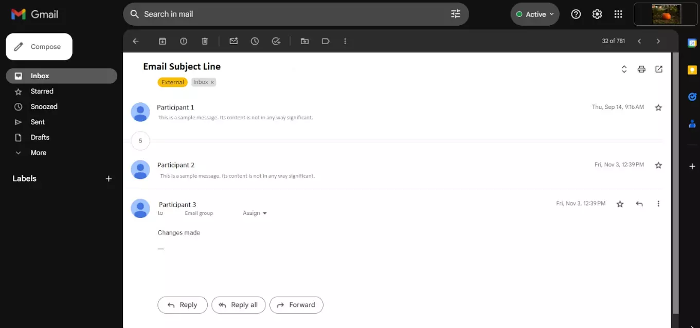 E-posti niidi näide mitme osaleja vahel teatud aja jooksul