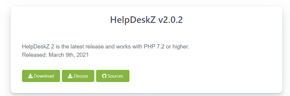 Avatud lähtekoodiga piletisüsteemi allalaadimise lehe näide koos allalaadimise nupuga, aruteluga ja allikatega