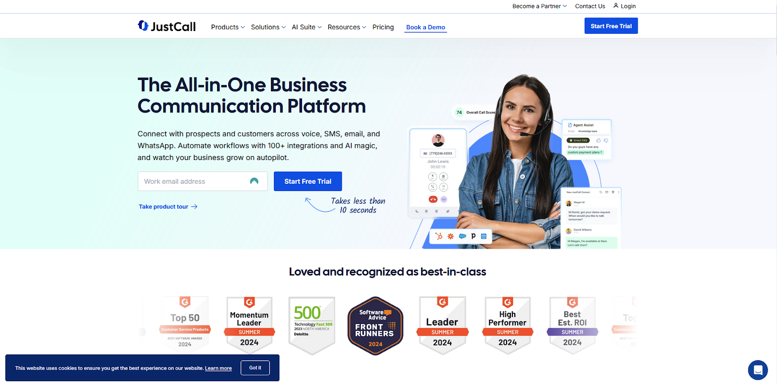 JustCall kõnekeskuse tarkvara avaleht