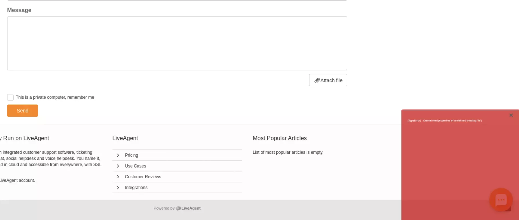 Pilt, mis näitab probleemi teadmistebaasi piletite esitamisega LiveAgent vanemais versioonides
