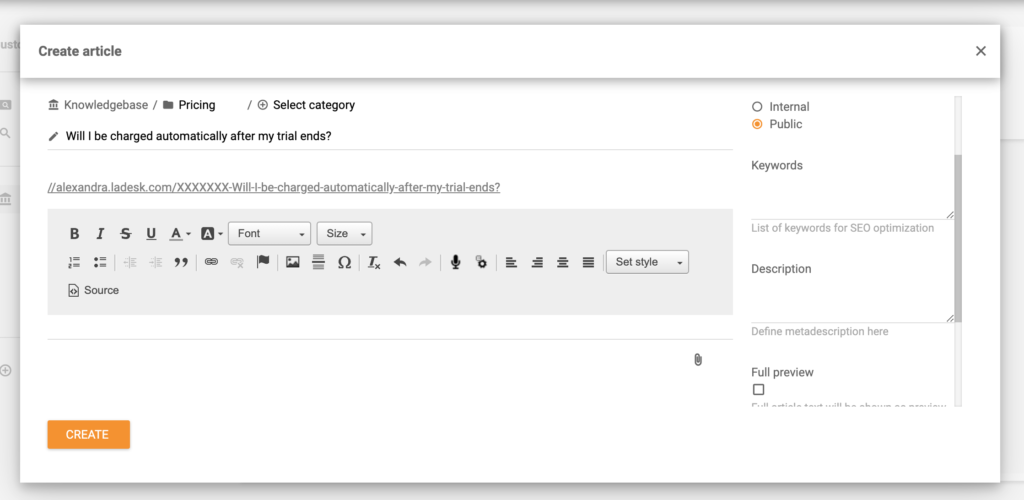 Teadmistebaasi artikli loomine LiveAgent'is