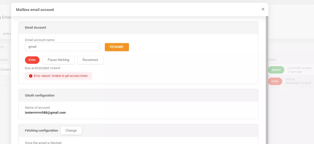 LiveAgent - Eemaldatud veateade pärast Gmaili sissetulevate e-postide konto lisamist