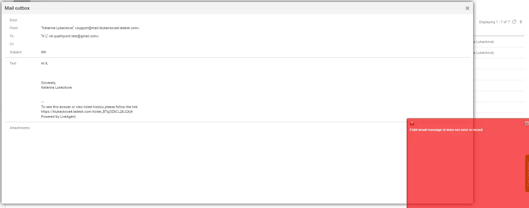 LiveAgent - Parandatud e-postid manustega, mis põhjustasid vea