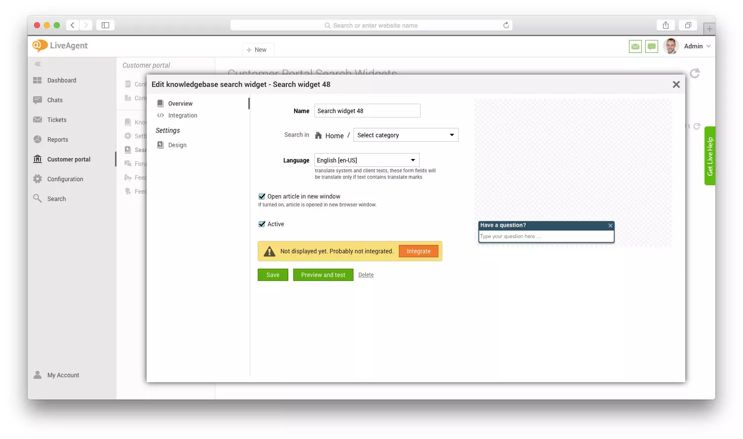 Teadmistebaasi otsinguvidinat redigeerimine LiveAgentis