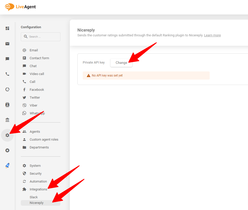 Pilt näitab, kuhu paigutada loodud API võti teie LiveAgent kontole