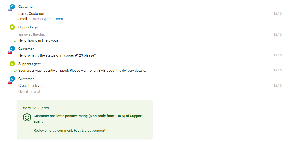 Pilt näitab suhtlust kliendi ja tugiagendia vahel, kus agent näeb sõnumi lõpus järjestamist