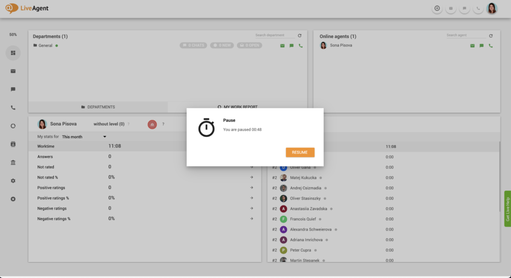 LiveAgent Pause funktsioon