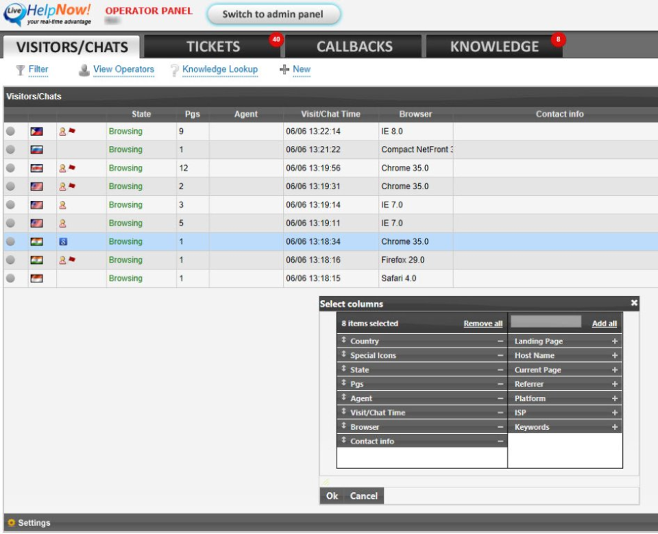 LiveHelpNow vestluse armatuurlaud