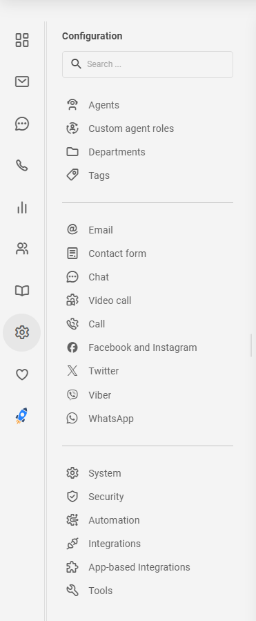 Ikoonide loend LiveAgent'i menüüs