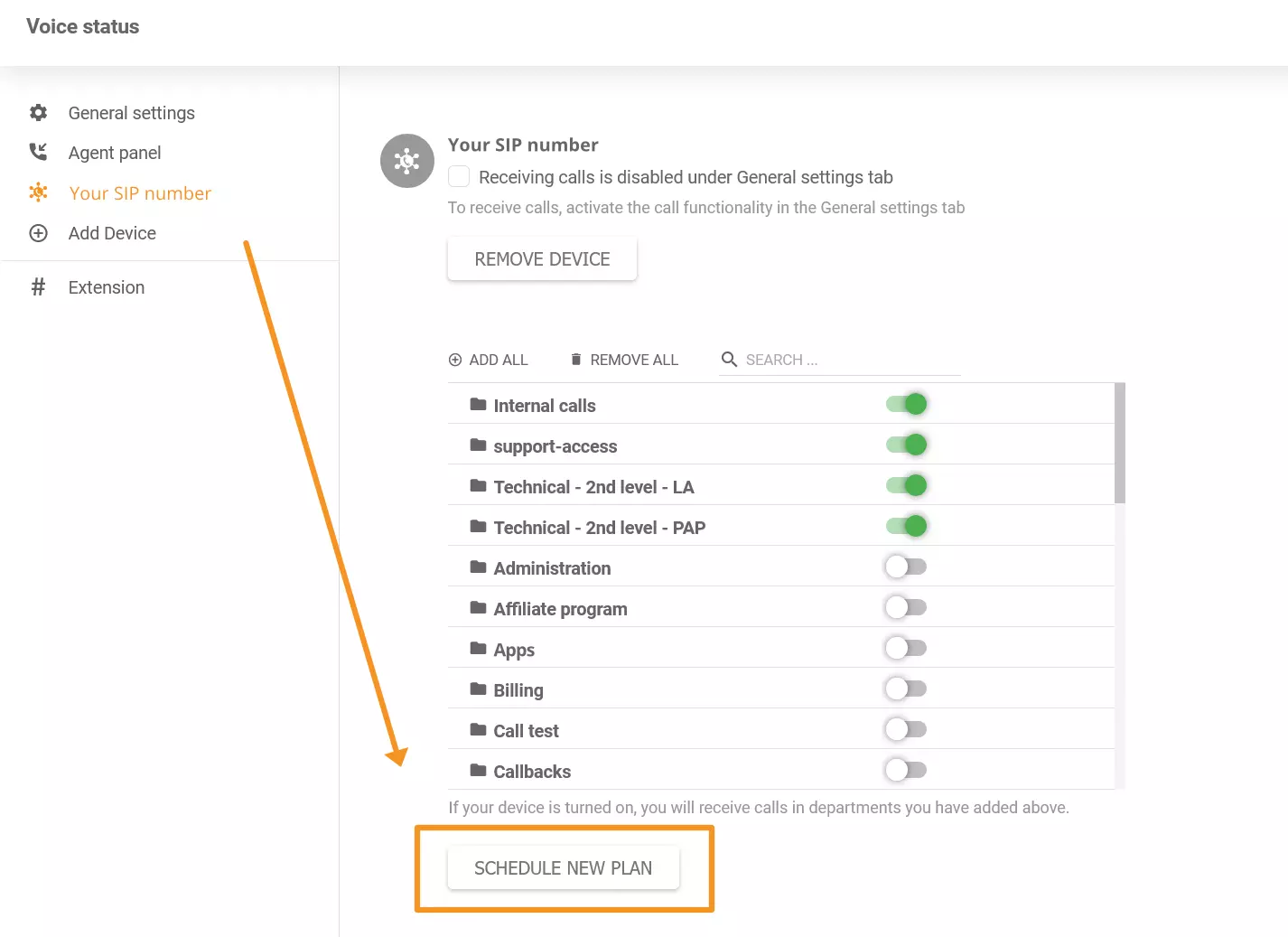 Pilt, mis näitab, kus leida LiveAgenti uut telefoniplaneerija funktsiooni
