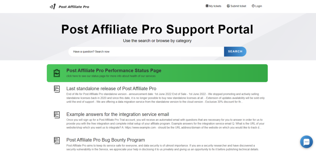 Post Affiliate Pro tugiportaal